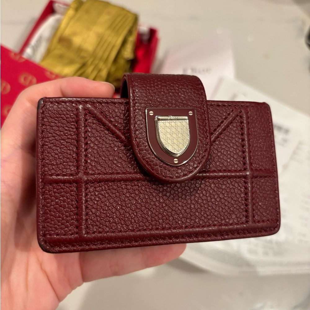 DIOR Authentic Burgundy Calfskin Leather Diorama Gusset Card Holder - Picture 3 of 17